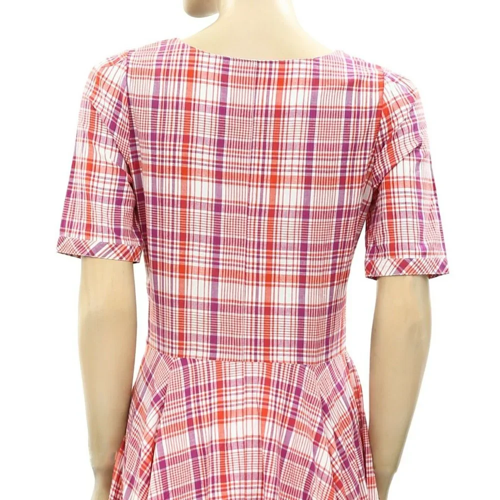 No.6 Paola Circle Plaid & Check Printed Fit & Flare Midi Dress S - Picture 10 of 10